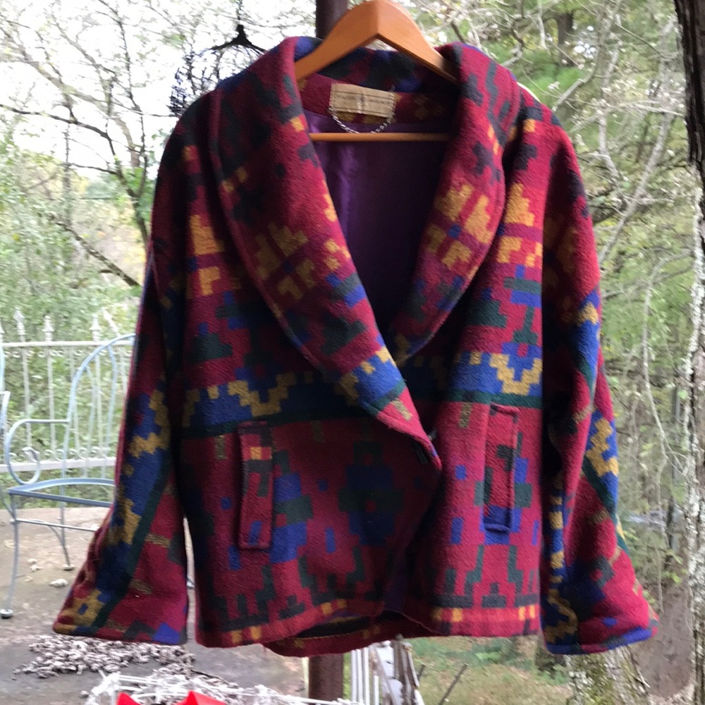 MAGGIE LAWRENCE vintage coat Aztec Southwestern XL